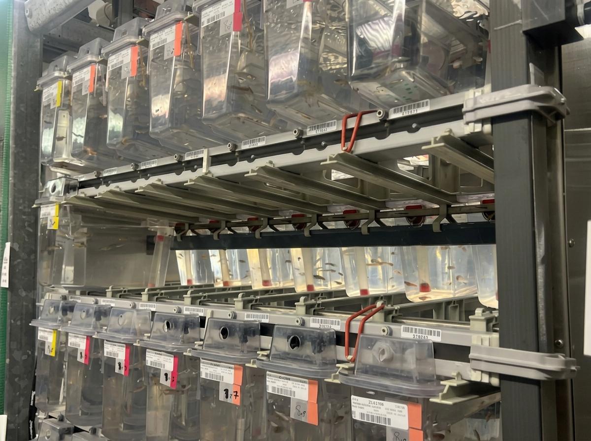 Tank rack in ZIRC's main fish facility